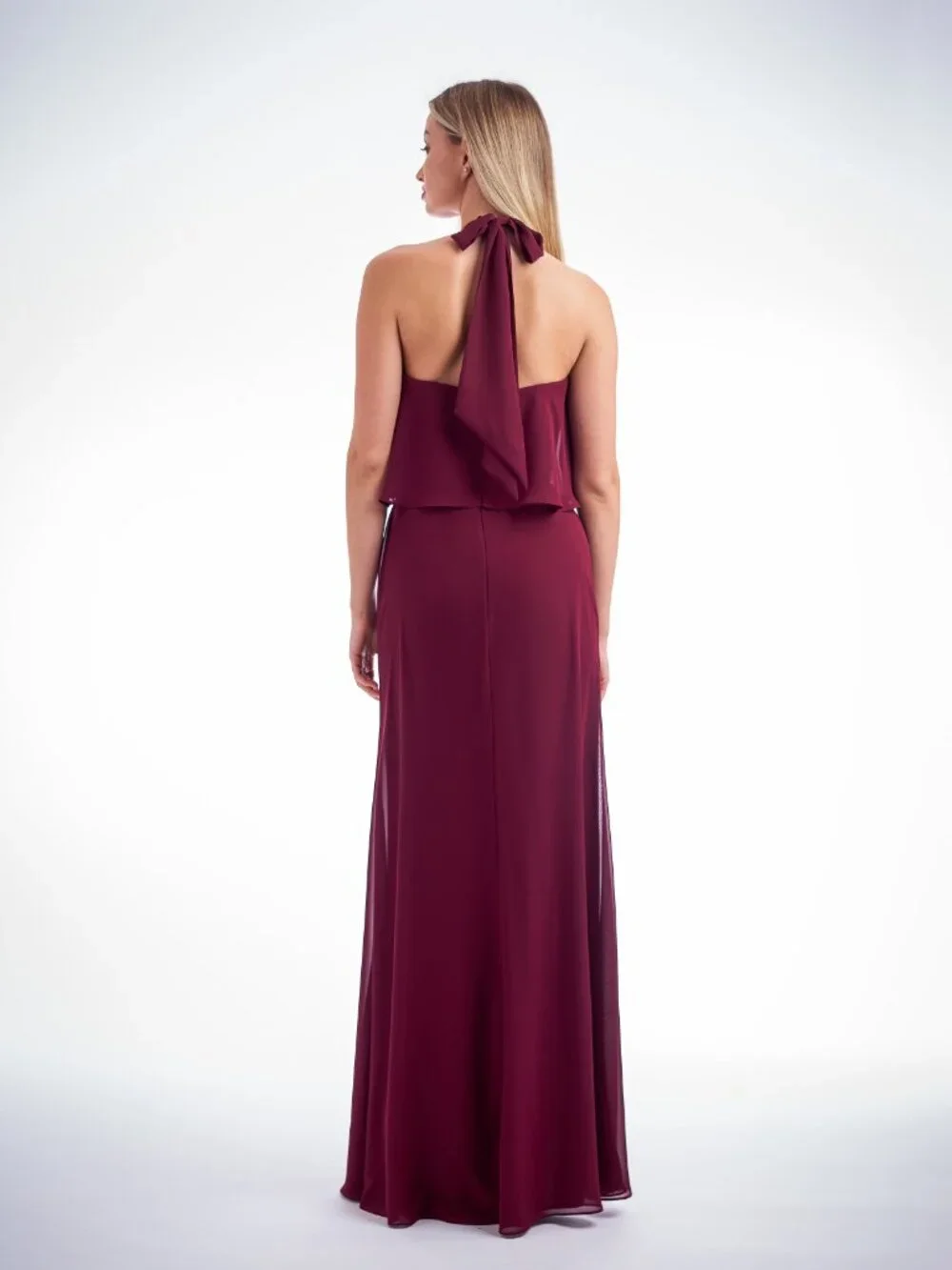 Pink Chiffon High Neck Halter Maxi Dress Boho Ruffle Overlay Bow Tie B2 Jasmine